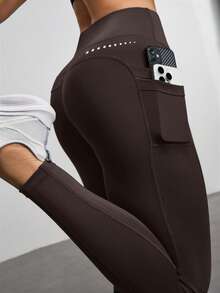 Breezaya Pantalones cortos deportivos con estampado gráfico y bolsillos, con cintura elástica para mujer - Marrón - Ver 2