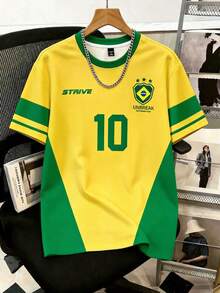 Manfinity Joysei Áo thun bóng đá Brazil Style #10, mang màu áo vàng và xanh lá cây kinh điển, tri ân huyền thoại, thể hiện niềm đam mê bóng đá của bạn. - trắng - Xem 5