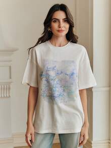 Anewsta White Round Neck Casual Short Sleeve T-Shirt, Suitable For Spring To Summer Holiday Outfit - White - View 9