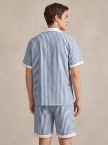 EverLounge 男士休闲撞色条纹家居服套装 - 藍白色 - 查看 2