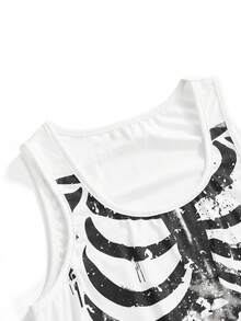 ROMWE Grunge Punk Damen Punk Totenkopf Muster Weste - Weiss - Übersicht 3