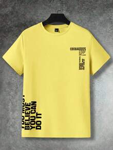 Manfinity RebelGame Men's Casual Letter Print Short Sleeve T-Shirt, Summer - Yellow - View 5