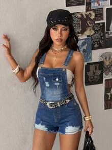 StreetHx Bộ áo liền quần nữ ôm sát, họa tiết rằn ri, kiểu retro, có dây đeo vai. - màu xanh lá - Xem 4
