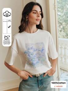Anewsta White Round Neck Casual Short Sleeve T-Shirt, Suitable For Spring To Summer Holiday Outfit - White - View 1