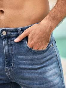 Men Slant Pocket Straight Leg Jeans - Light Wash - View 7