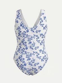 Swim Oasis Plus Size Digital Print Fashionable Casual Vacation One-Piece Swimsuit - Blue - View 7