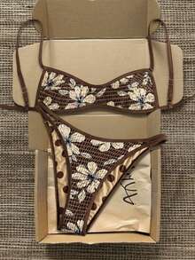 Swim Vcay 女士夏季沙滩优雅休闲度假性感随机印花双面吊带超细抹胸比基尼上衣镂空高衩泳装两件套 - 彩色 - 查看 3