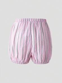 SHEIN 女童无袖圆领条纹荷叶边休闲背心套装，夏季 - 粉色 - 查看 11