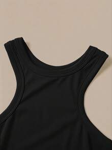 SHEIN BASICS 女士95%纯棉黑色紧身小圆领背心 - 夏季休闲运动装，居家、健身、瑜伽、骑行、返校、西部音乐节、甜美少女风、清爽少女风、复古风、Y2K风、Z世代时尚 - 彩色 - 查看 8