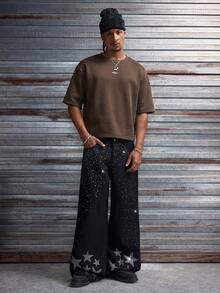 AXEPEAK Men's Casual Loose Short Sleeve T-Shirt, White With Printed Rhinestone Handmade Label, Summer - Brown - View 7