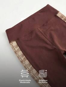 CAJUNI Leggings femininas modernas com estampa minimalista, ideais para corrida. - Castanho - Ver 6