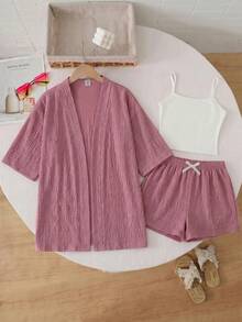 SHEIN 青少年女孩襯衫套裝 - 粉色 - 查看 7