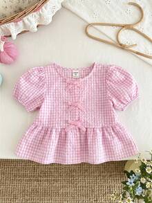 LMoss Kids Young Girl Woven Plaid Casual Shirt - Pink - View 3