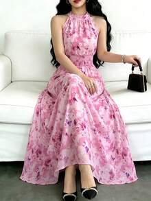 Modelyn 粉色碎花吊带连衣裙，优雅法式夏季度假女装 - 粉色 - 查看 4