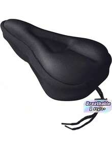 1PC Extra Soft Gel Bicycle Seat Cover Black Padded Saddle Cushion For Men Women Comfort Exercise Indoor Compatible Non Slip Breathable Sweatproof Pressure Relief High Elastic - Black - View 1