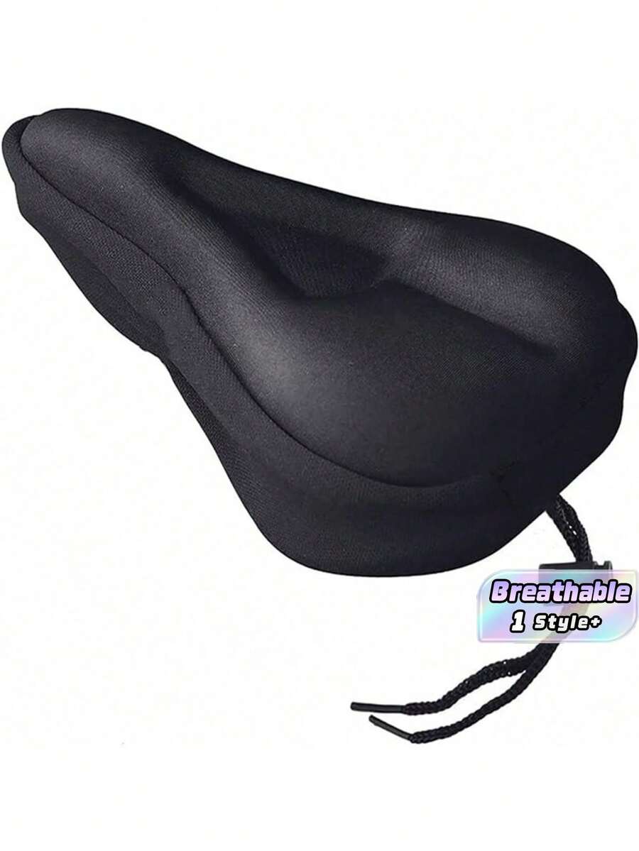 1PC Extra Soft Gel Bicycle Seat Cover Black Padded Saddle Cushion For Men Women Comfort Exercise Indoor Compatible Non Slip Breathable Sweatproof Pressure Relief High Elastic - Black - View 1