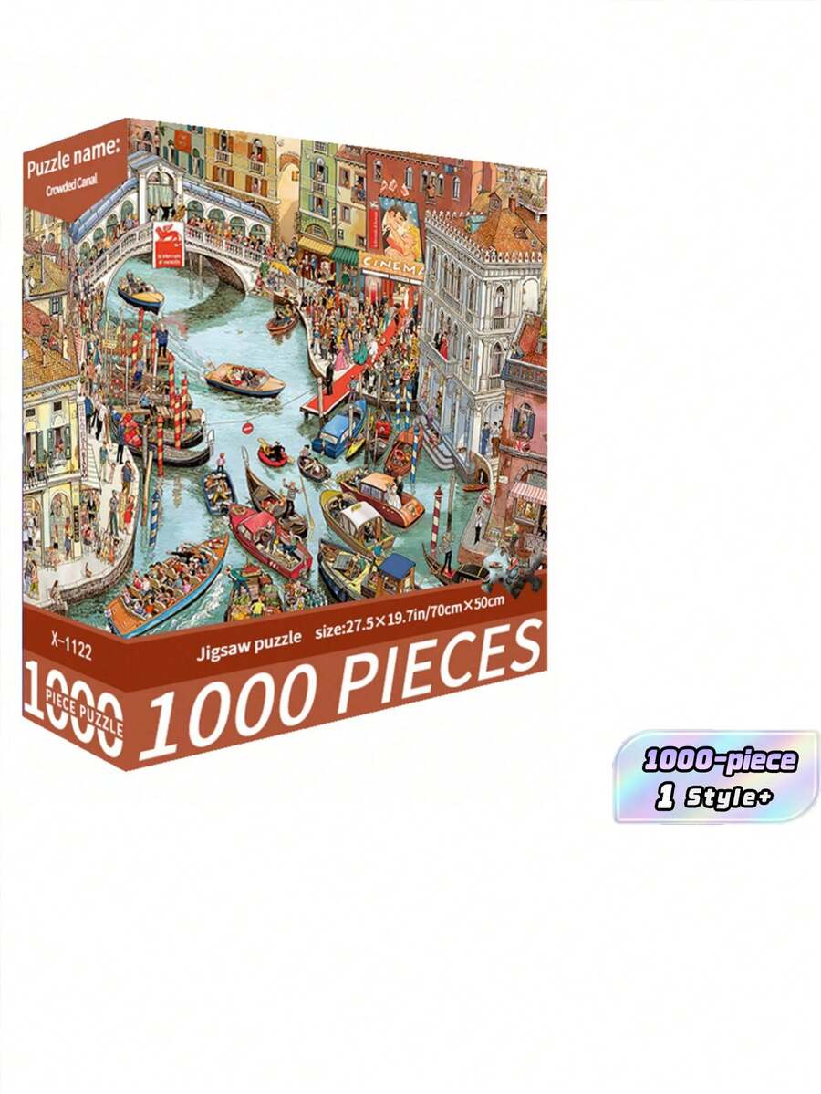 1000片拥挤运河拼图,70x50厘米,大型成人拼图,油画卡通风景,缓解压力,家居办公装饰,完美的万圣节、圣诞节、生日礼物,必备! - 彩色 - 查看 1