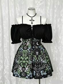 Sunspun Plus Size Contrast Color Off-Shoulder Midi Dress, Dark Aesthetic - Black - View 3