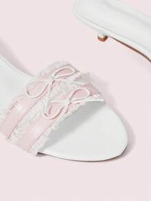 CUCCOO DOLLMOD Giày nữ, màu hồng và trắng, trang trí nơ xếp ly, hở mũi tròn, kiểu sandal thoải mái và dễ thương. - trắng - Xem 5
