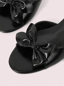 CUCCOO DOLLMOD French Fashion Elegant Commuter Comfortable Versatile Short Heel Round Toe Bow Kitten And Lady Open Toe Slippers Summer Shoes - Black - View 6