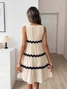 SHEIN Women's Casual Vacation & Commute Loose Sleeveless Colorblock Wave Knit Dress, Summer - Apricot - View 3