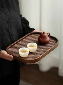 A Walnut Wood Tray With Handles, Used For Serving Food, Snacks, Drinks, Sushi, Steaks, Pizza, Desserts, Cakes, Bread, Breakfast Trays, Coffee Trays, Tea Trays, Charcuterie Boards, Halloween, And Ramadan - Maroon - View 3