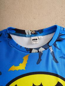 BATMAN X SHEIN 85th Bộ đồ mặc nhà tay ngắn ôm sát in hình kỷ niệm 85 năm dành cho bé trai tuổi teen. - Màu xanh lam - Xem 3