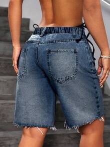 SHEIN EZwear Plus Size Plain Simple Everyday Denim Shorts - Dusty Blue - View 2