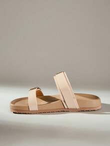 Solecia Sandal đế dày khóa kim loại đôi, đế mềm, đa năng cho đường phố hàng ngày, chỉ cần một từ để miêu tả. - Ba màu nude - Xem 3