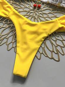 Swim Mod 2件組 春夏度假隨機櫻桃印花掛脖三角杯胸罩與比基尼泳褲 性感女款泳裝套裝 - 彩色 - 查看 5