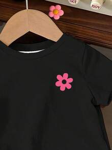 可愛迷你版 My Mom 嬰兒女童 T-shirt，黑色與粉色夏季休閒短袖圓領上衣，親子套裝甜美字母圖案 - 彩色 - 查看 6