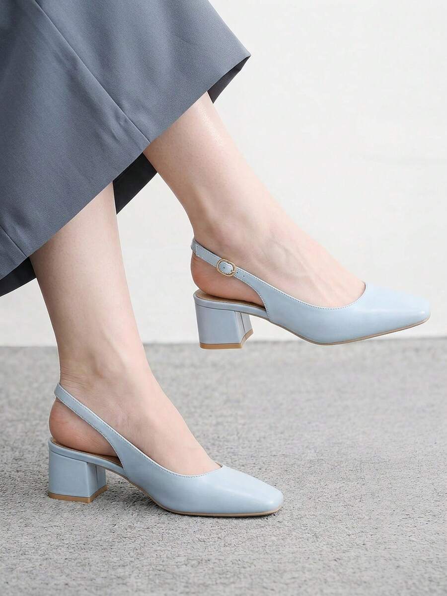 CUCCOO BIZCHIC 女款藍色時尚百搭扣飾PU材質高跟鞋,四季通勤優雅基礎款,適合度假與日常穿搭 - 藍色 - 查看 1