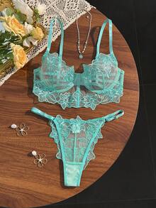 SHEIN 女款裸色性感內衣套裝 2件組 - 薄荷綠 - 查看 6