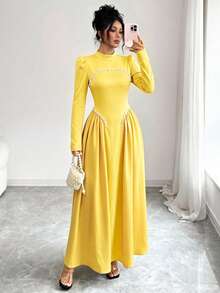 Modelyn Elegant Long Wine Red Beaded Dress For Women, Suitable For Outings In Winter - Yellow - View 4