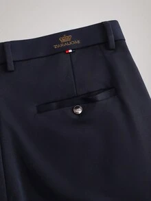 Officeau Men's Classic Printed Dress Pants, Solid Color Elastic Trousers For Business Occasions In Spring And Summer, Elegant Luxury Style, Men's Pants - Navy Blue - View 6