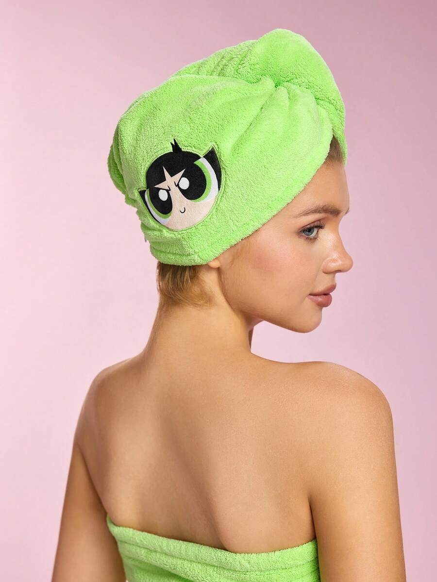 THE POWERPUFF GIRLS X SHEIN 1 chiếc mũ trùm tóc khô thêu hình hoạt hình dễ thương, siêu thấm hút, phù hợp với nhiều loại tóc và độ dày khác nhau, thấm hút nước tốt và nhanh khô. - màu xanh lá - Xem 1