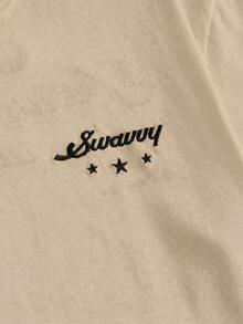 SWAVVY Men's Casual Standard Size Loose White Short Sleeve T-Shirt With Front & Back Graphic Print - Apricot - View 8