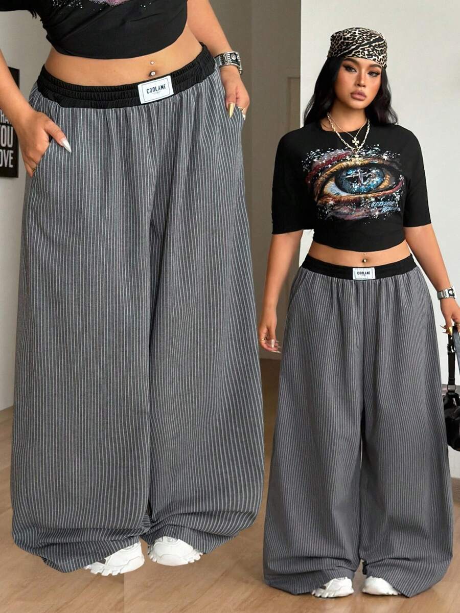 Coolane Quần dài nữ cỡ lớn mùa hè, xuân, phong cách đồng quê, đi xem hòa nhạc, boho, đi biển, nghỉ mát, tối giản, chất liệu 100% cotton, màu trắng, gấu quần cong, thích hợp cho mùa thu. - Xám - Xem 1