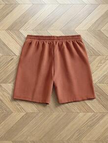 Manfinity BRENVOR Men's Casual Solid Color Shorts, Versatile For Summer - Coffee Brown - View 4