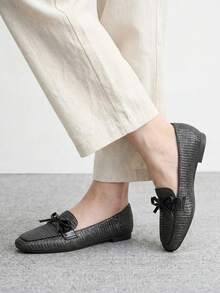 CUCCOO BIZCHIC 女士秋季新款真皮乐福鞋，英伦风休闲真皮软底透气鞋 - 黑色 - 查看 4