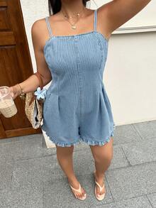 Rivivi Plus Size Women's Non-Stretch Light Wash Denim Jeans With Lace Trim, Loose Fit Long Straight Leg Cowboy Pants For Summer - Medium Wash - View 6