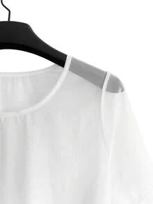 GlowEve CURVE Atasan Lengan Pendek Leher Bulat Transparan Warna Polos Ukuran Besar, Pesta Musim Panas Serba Putih Seksi - Putih - View 3