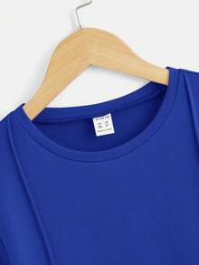SHEIN Tween Boys Printed Short Sleeve T-Shirt & Shorts 2 Pieces Set - Royal Blue - View 8