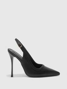 CUCCOO BIZCHIC Stilettos de punta fina, hebillas metálicas, tacones delgados para ir al trabajo, desplazamientos y citas - F54 lista uno negro - Ver 2