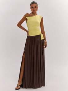 SHEIN BAE Vestido de moda con pliegues de color contrastante, bajo asimétrico y abertura lateral - Multicolor - Ver 6