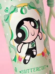 THE POWERPUFF GIRLS X SHEIN 500毫升/16盎司真空隔热不锈钢杯，配1个防漏盖，适用于冷热饮，适用于大多数车载杯架 - 綠色 - 查看 7