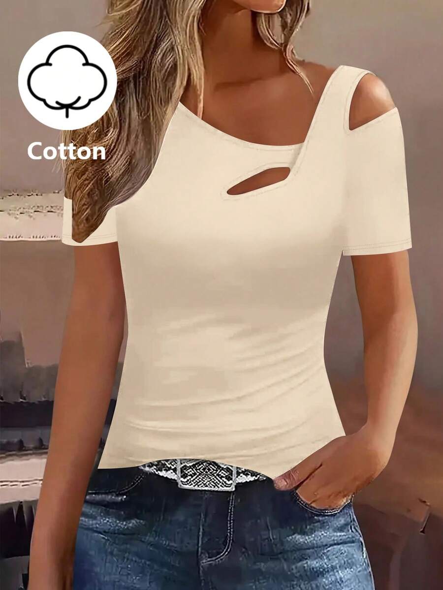 EMERY ROSE Camiseta de mujer de algodón estilo Y2K, nueva llegada de primavera/verano - Albaricoque - Ver 1