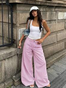 Pantalones de mujer de rayas tejidas en gris - Rosa Pálido - Ver 3