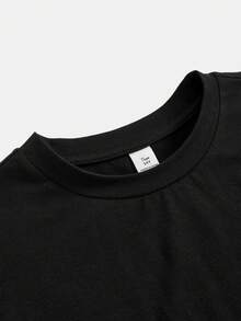 SHEIN 儿童/少女黑色纯色蕾丝拼接T恤裙，休闲时尚春夏款 - 黑色 - 查看 5