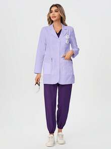 TaskEZ 女士现代经典版型白色 Modernist 35 英寸三口袋弹力实验服护士服工作服制服 - 淡紫色 - 查看 3
